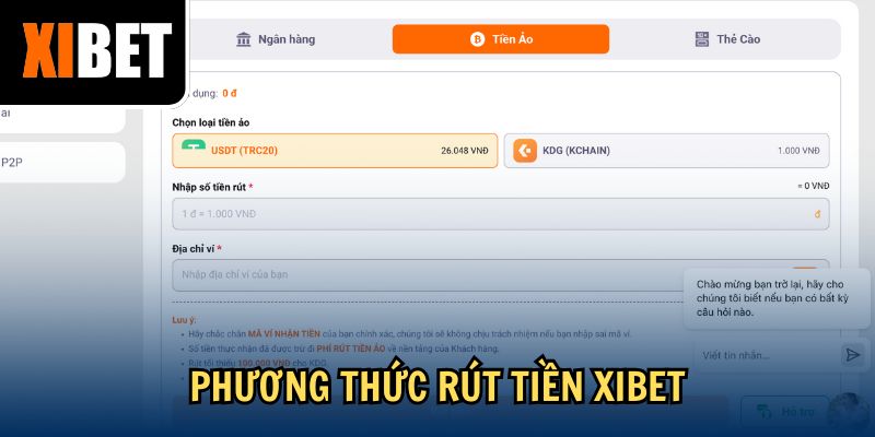 Phương thức rút tiền Xibet