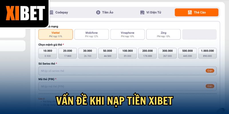 Vấn đề khi nạp tiền Xibe