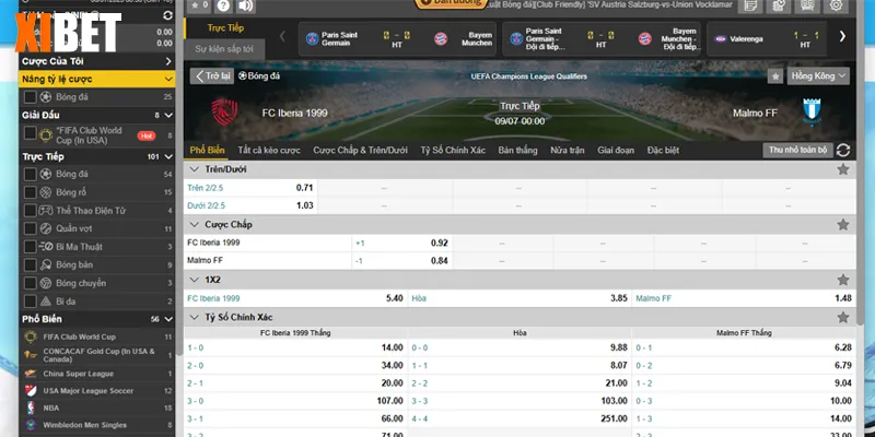 Bảng kèo Iberia 1999 và Malmo FF ngày 09/07/2025